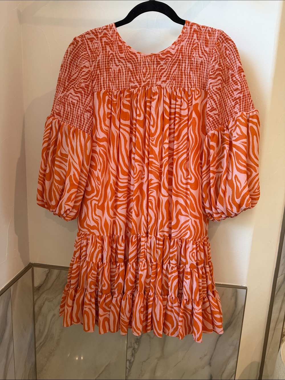 cinq a sept Orange and White Zebra-Print Tiered Mini Dress